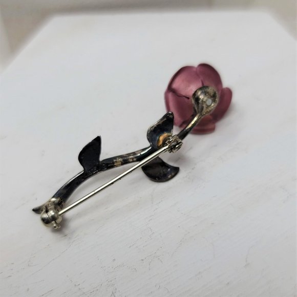 Delicate Sterling Silver Red Rose Pin Brooch Marked 925 Vintage - Picture 7 of 7